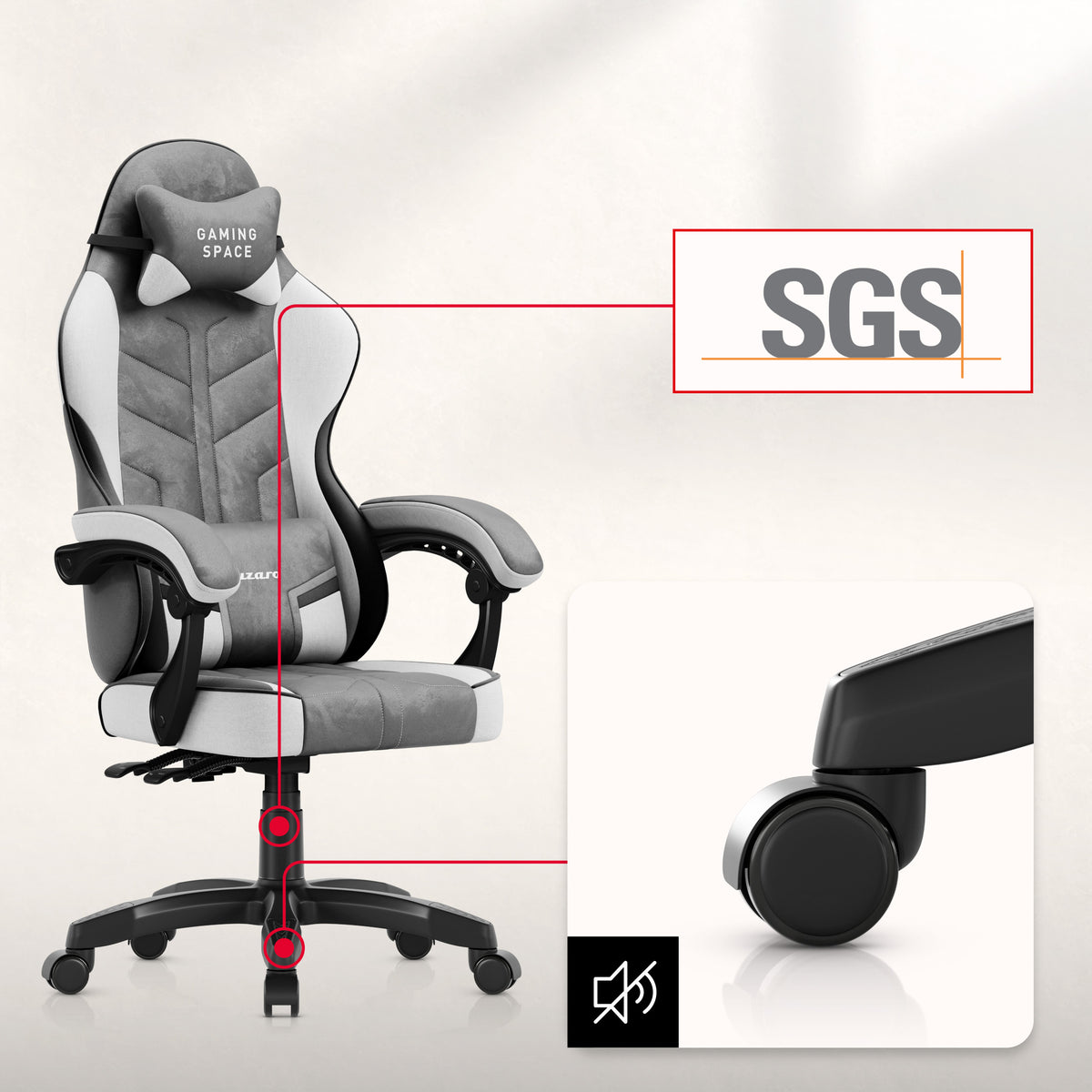 Gaming-Stuhl Velours Huzaro Force 2.7 Grau